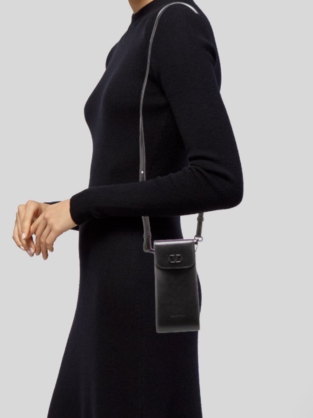 Valentino Black Faux Leather Phone Case Crossbody Sunglasses Case Phone Case - Picture 9 of 12